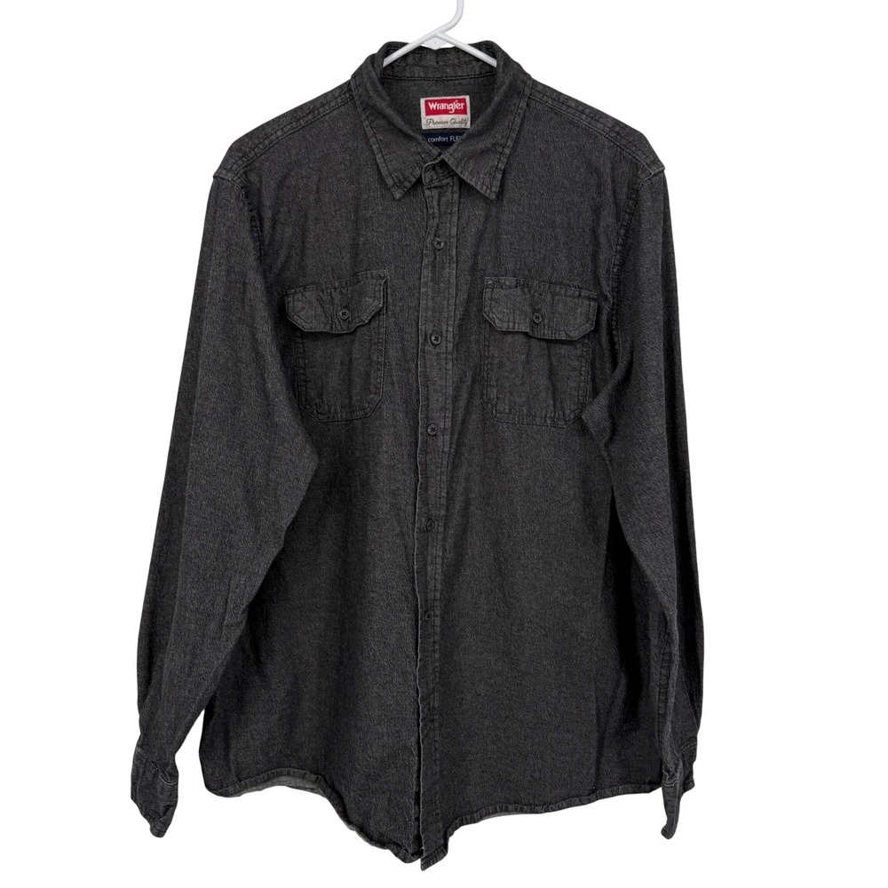 Wrangler Comfort‎ Flex Mens Large Gray Long Sleeve Button Down Shirt Western
